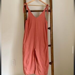 Women’s Coral Pink Striped Linen Romper Jumpsuit Size Medium